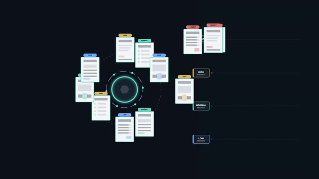 AI analyzes multiple digital documents, assigns priority levels from urgent to low, and dynamically reorders them into an organized processing queue. 