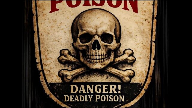 Toxic substance in a container with warning signs, suitable for use in warning or cautionary contexts