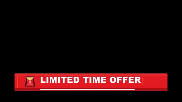 Animated limited time offer promotional banner featuring bold red sale graphics, an hourglass with flowing sand, shrinking time indicator and subtle urgency text animation on a transparent background.