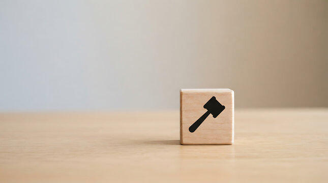 Wooden block with a hammer icon symbol