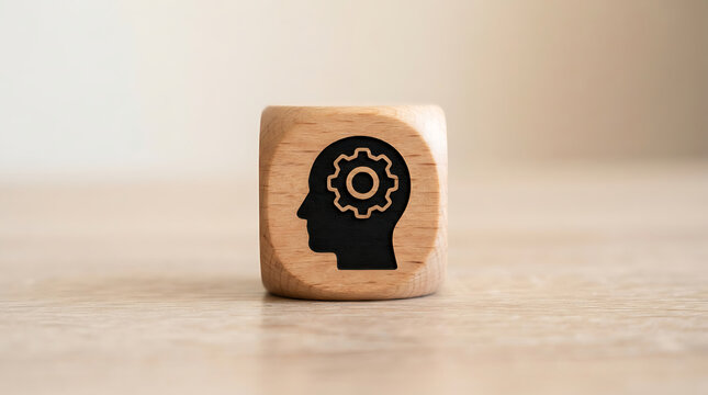 Wooden block with human head gear icon