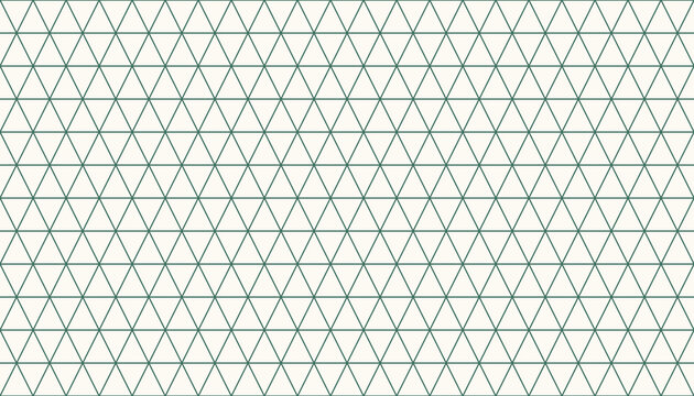 Seamless kagome triangle grid line pattern in green on ivory background
