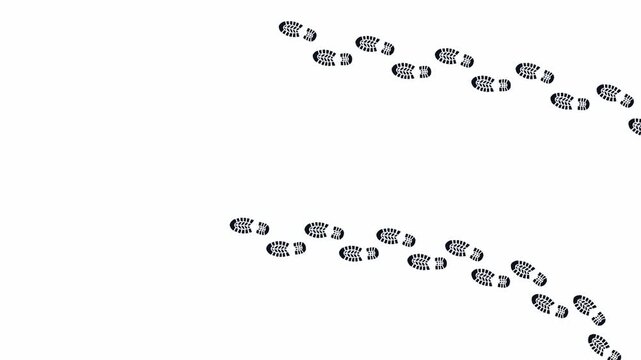 Animated shoe footprints walking on high contrast backgrounds. 4K Video