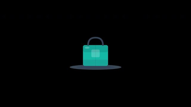 Flat minimal shopping bag animated icon with handle stretch and weight settle motion, seamless loop, transparent alpha background for e-commerce and retail projects.