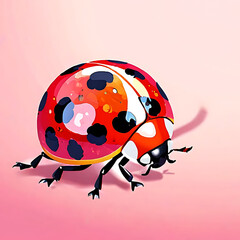Fototapeta premium Cute glossy red ladybug beetle 3D vector illustration character on pink background