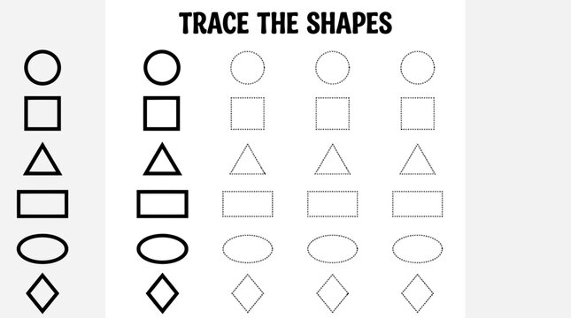 Educational worksheet for children to practice tracing basic geometric shapes