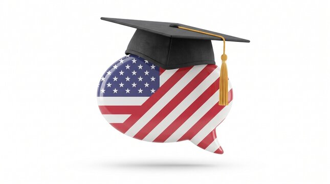 Graduation cap resting on the american flag symbolizing education and national pride