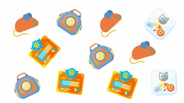 Animated cartoon objects pattern of mice briefcases and certificates on transparent background