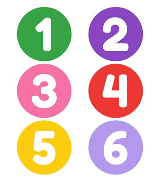 Set of colorful circles with numbers one to six