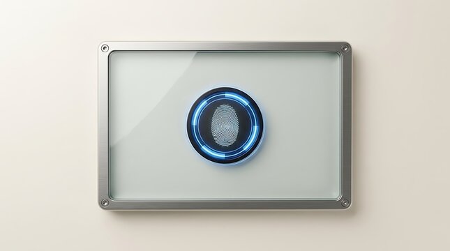Futuristic Biometric Fingerprint Scanner Device on Wall for Smart Access Control and Digital Security System