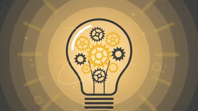 Animated Light Bulb with Rotating Gears and Cogs, Concept of Creative Idea, Innovation and Brainstorming.