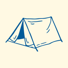 Camping tent illustration vector blue outline ridge tent shelter icon © yusuf asyari