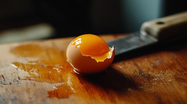 Cut and wrap the whole egg yolk on a wooden table
