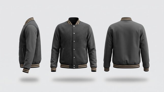 Three blank bomber jackets floating mockup fashion apparel template