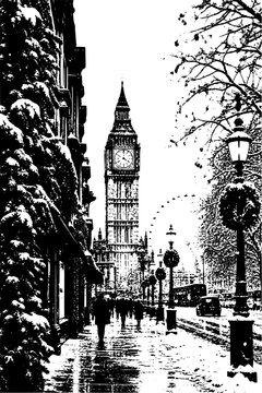 london skyline in winter siluet with transparent background ready to use