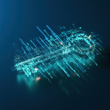 Digital key formed by glowing blue lines and circuits