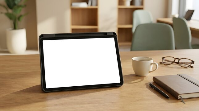 Mockup of a digital tablet with a blank white screen