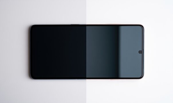 Modern smartphone display with split screen and dark mode interface