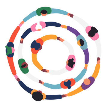 Diverse People Hugging and Holding Hands in Circles Unity Community Support Concept Illustration⁠