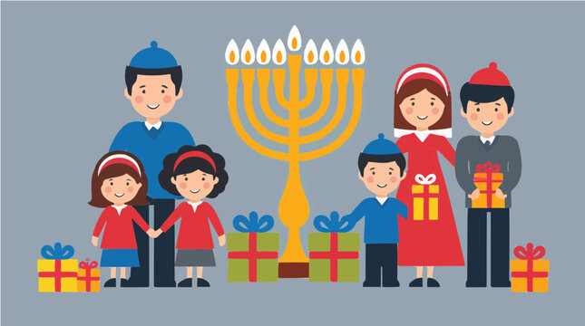Hanukkah celebration with family and menorah vektor illustration