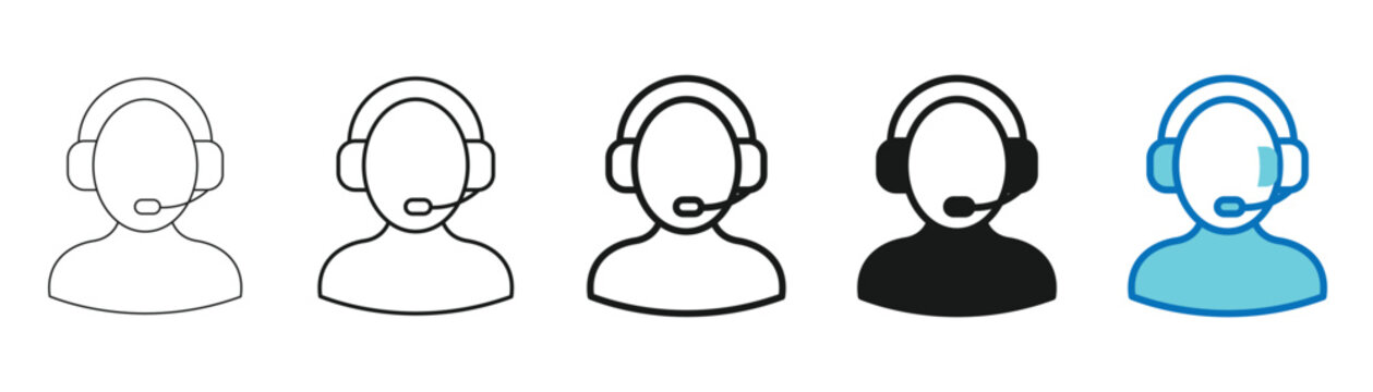 Customer service representative icons, call center agent symbols with headset, vector illustration