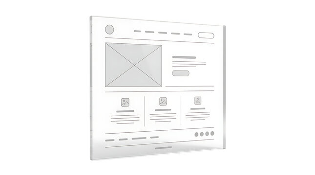Wireframe design of a website on a white background for user interface and user experience, transparent background PNG with alpha channel