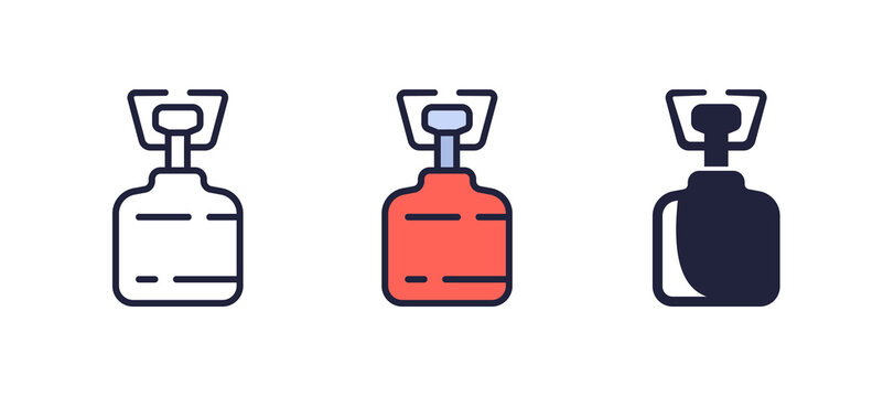 camping stove icon, gas burner in different styles