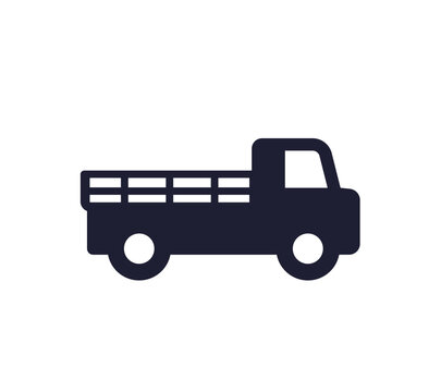 Stake truck icon on white, flatbed commercial vehicle vector