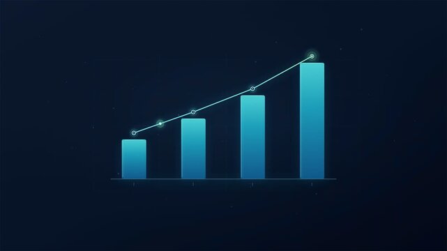 Dynamic digital growth animation showing rising bar graphs and increasing data visualization for business success and financial analysis concepts