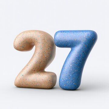 3D Number 77 Sculpture with Mint Green and Blue Speckled Finish