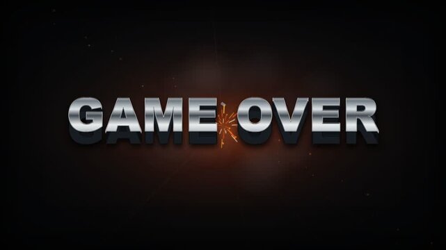 Dynamic video sequence displaying the message game over with bold text fading in and out, emphasizing defeat or end of a gaming session in a dark background