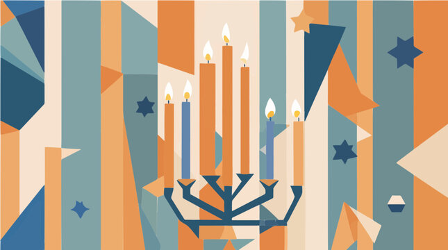 Hanukkah menorah vektor with burning candles on abstract background