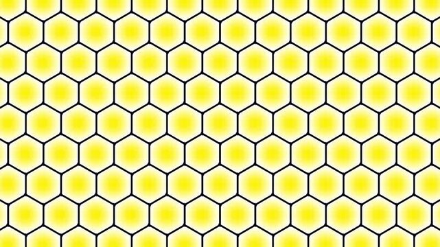Yellow and black honeycomb geometric motion background pattern.