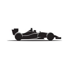 Obraz premium Formula race car silhouette with driver black flat icon