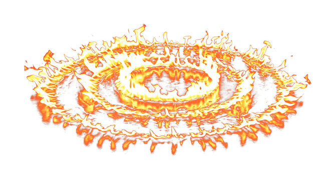 3D rendered fire ring isolated on transparent background, bright orange and yellow flames in a circular loop, perfect for game VFX, magic effects, and digital media projects