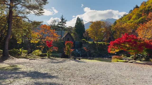 Traditional Shirakawa-go Village Surrounded by Autumn Colors in Japan