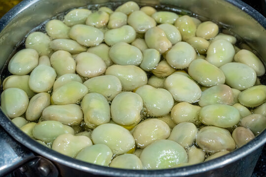 Broad beans or fava beans closeup