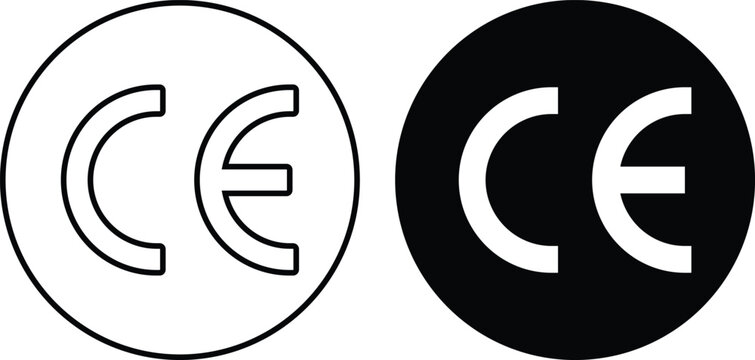 CE mark European conformity standard certification vector icon set. European Economic Area product safety compliance round badge symbol. Official CE letter mark inside circular frame presented