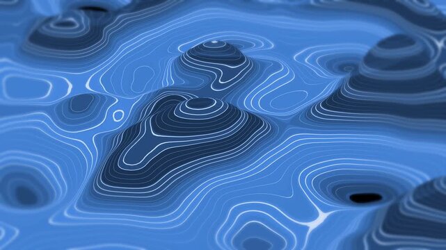 Abstract blue topographic map terrain render showing futuristic digital contour lines for modern geographic data visualization technology background