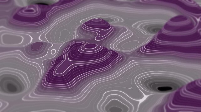 Abstract purple topographic map terrain render showing futuristic digital contour lines for modern geographic data visualization technology background