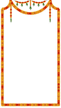 Red orange marigold flowers festive border frame design