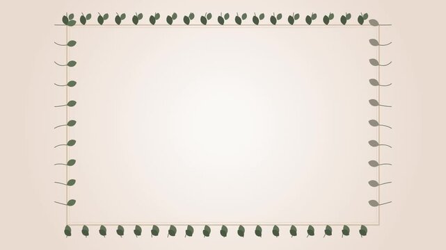 Minimalist rectangular frame design decorated with small green leaves on a soft beige background rectangular border botanical frame minimalist border leaf pattern