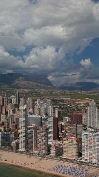 Aerial view of benidorm city, spain, a vibrant spanish coastal city with its stunning beaches and modern architecture.