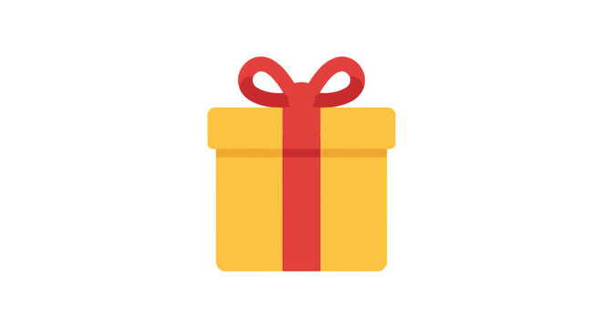 Yellow gift box with red ribbon and bow is a flat vector illustration