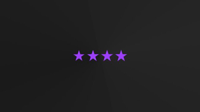 Four purple star shapes aligned on a dark background in a graphic rating design. Suitable for minimalistic designs and presentations.