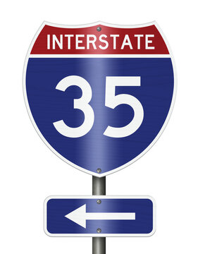 American Interstate I35 sign isolated on white for transportation