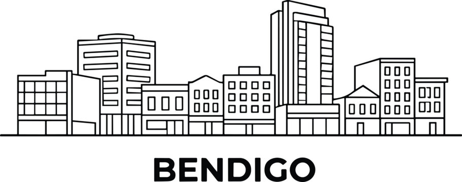 Bendigo Australia City Skyline Line Art Architecture Illustration