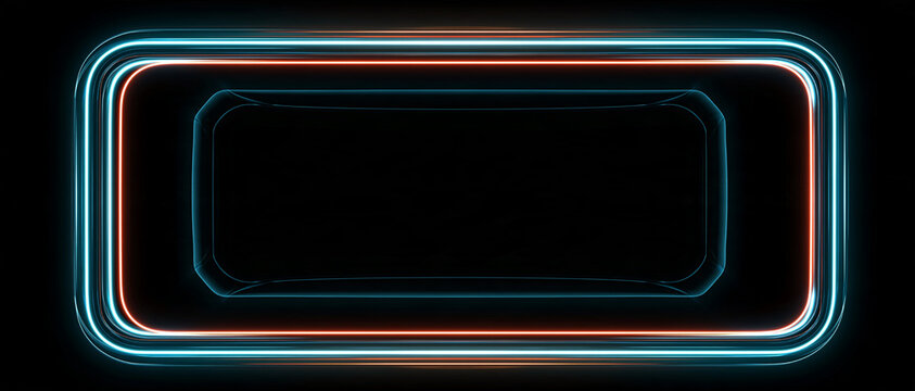 Modern dark abstract banner with colorful glowing neon border lines and rounded rectangles