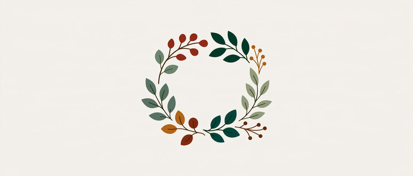 Delicate Autumn Leaf Wreath on Minimalist Background
