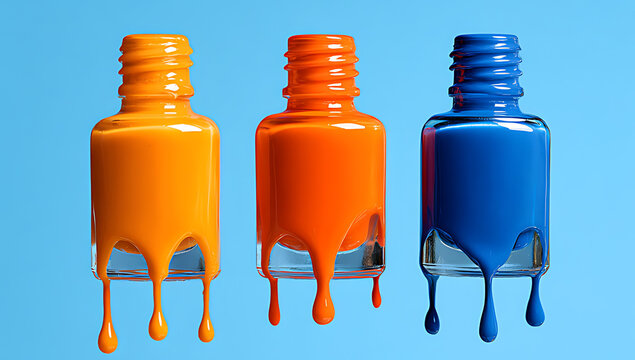 Three bottles of nail polish one in orange